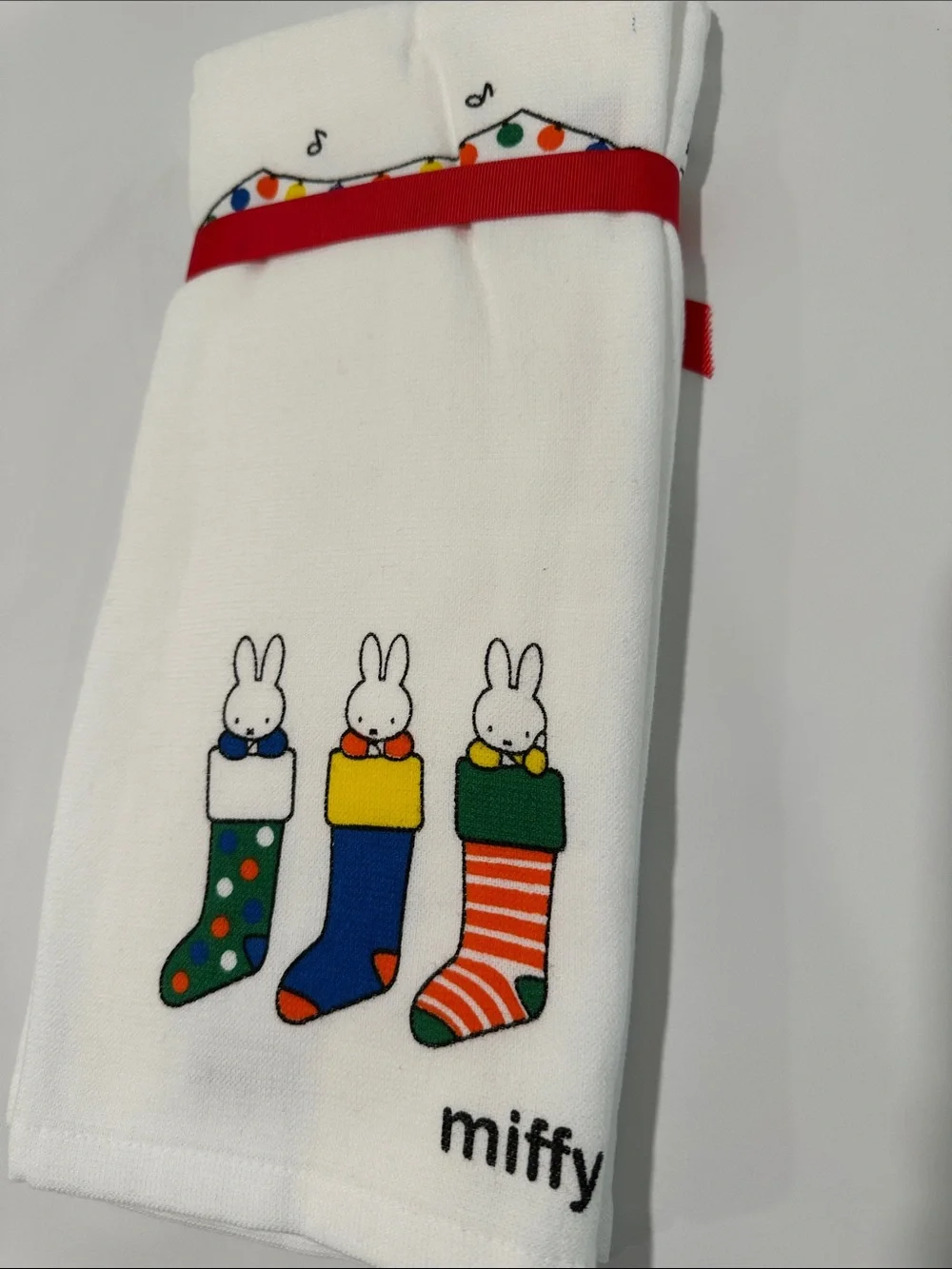 RARE Set of 2 Miffy Kitchen Towels by Magenta Christmas Stocking Bunny